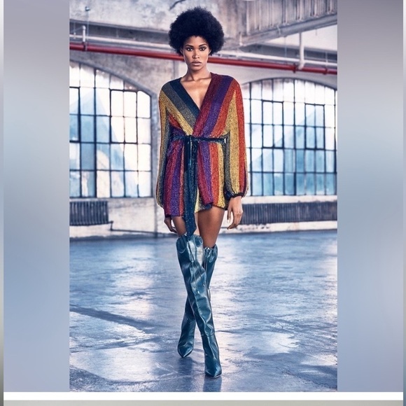 NWT RETROFETE GABRIELLE SEQUIN ROBE DRESS MULTI STRIPE SIZE MEDIUM - Picture 5 of 9